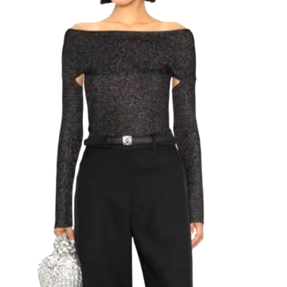 NWT Khaite "Salma" Open-Back Metallic Top - Black/Silver - Medium MSRP $1,280